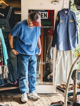 「Lee（リー）のアイテム（Denim pants、ブルー系）」を使った、ataco garageさん（メンズ・173cm）の春コーディネート