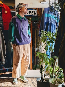 「WIRTZのアイテム（スウェット、ブルー系）」を使った、ataco garageさん（メンズ・173cm）の春コーディネート