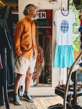 「Searsのアイテム（Shirts、オレンジ系）」を使った、ataco garageさん（メンズ・173cm）の春コーディネート