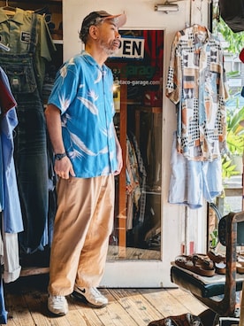 「marina OF CALUFORNIAのアイテム（シャツ/ブラウス、ブルー系）」を使った、ataco garageさん（メンズ・173cm）の夏コーディネート