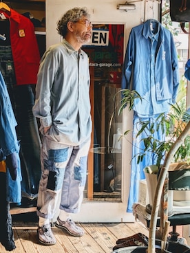 「--（--）のアイテム（シャツ/ブラウス、ブルー系）」を使った、ataco garageさん（メンズ・173cm）の春コーディネート