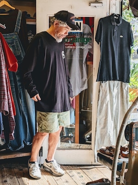 「FRUIT OF THE LOOM（フルーツオブザルーム）のアイテム（T Shirts、ブラック系）」を使った、ataco garageさん（メンズ・173cm）の春コーディネート