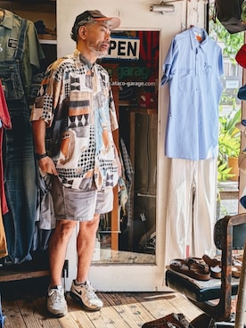 「JOCKEY TOWNSENDSのアイテム（シャツ/ブラウス、ブルー系）」を使った、ataco garageさん（メンズ・173cm）の夏コーディネート