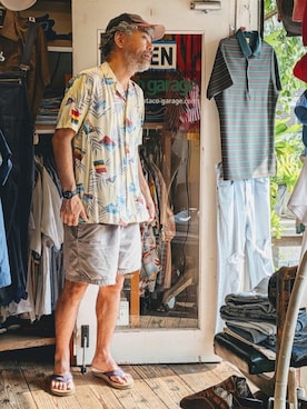 「LIFETRENDSのアイテム（シャツ/ブラウス、イエロー系）」を使った、ataco garageさん（メンズ・173cm）の夏コーディネート