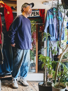 「JERZEES（ジャージーズ）のアイテム（スウェット、ブルー系）」を使った、ataco garageさん（メンズ・173cm）の春コーディネート