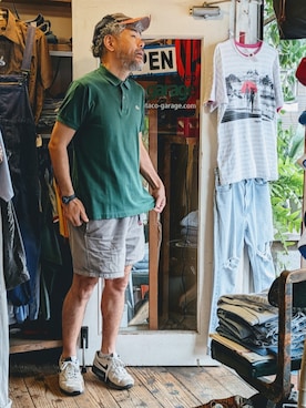 「FRENCH LACOSTE（フレンチラコステ）のアイテム（ポロシャツ、グリーン系）」を使った、ataco garageさん（メンズ・173cm）の夏コーディネート