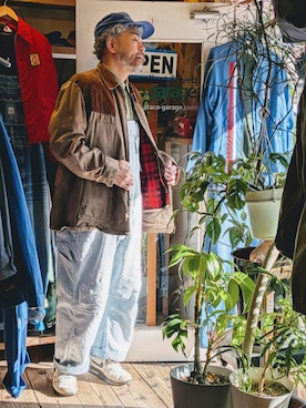 「Searsのアイテム（カバーオール、ブラウン系）」を使った、ataco garageさん（メンズ・173cm）の春コーディネート