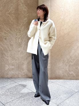 「アイテム（ノーカラージャケット）」を使った、たなかさん（レディース・163cm）の秋コーディネート