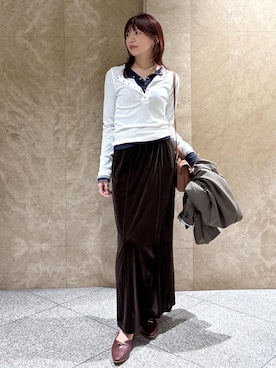 「Juze（ジュゼ）のメタルバブーシュパンプス（パンプス、レッド系）」を使った、たなかさん（レディース・163cm）の秋コーディネート