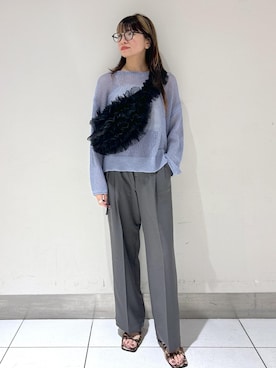 「VIS（ビス）の【洗える】アシンメトリーハイウエストツイルワイド/スラックスパンツ（スラックス）」を使った、たなかさん（レディース・163cm）の夏コーディネート