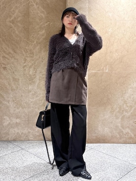 「アイテム（スラックス、ブラック系）」を使った、たなかさん（レディース・163cm）の秋コーディネート