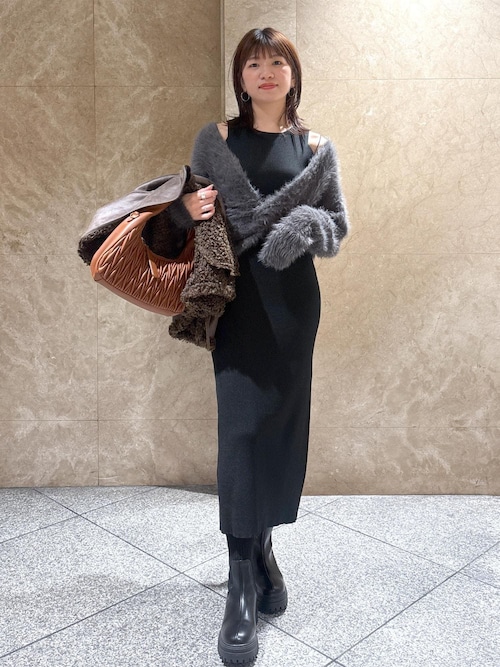 ねじりショートトップス付きロングニットワンピース/イージーケア