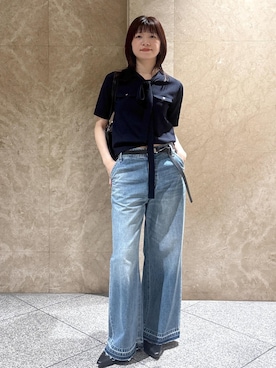 「VIS（ビス）の20ｍｍ幅スムースガチャベルト（ベルト、ブラック系）」を使った、たなかさん（レディース・163cm）の春コーディネート