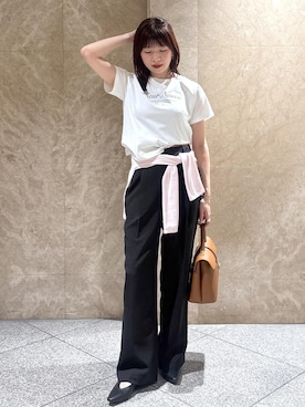 「VIS（ビス）の【新色追加】【軽量】ひねり金具ワンハンドルバッグ/2WAY（ハンドバッグ、イエロー系）」を使った、たなかさん（レディース・163cm）の春コーディネート