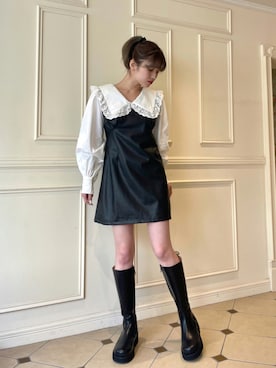「レザーワンピース」｜「アイテム（ブーツ）」を使った、épine officialさん（レディース・163cm）の秋コーディネート