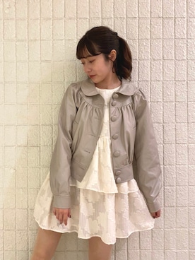 「グレーコーデ」｜「アイテム（ライダースジャケット）」を使った、épine officialさん（レディース・156cm）の秋コーディネート