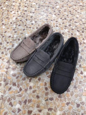 「SHOO・LA・RUE（シューラルー）のモカシンローファー（その他シューズ、ブラック系）」を使った、ゆずやさん（キッズ・150cm）の秋コーディネート