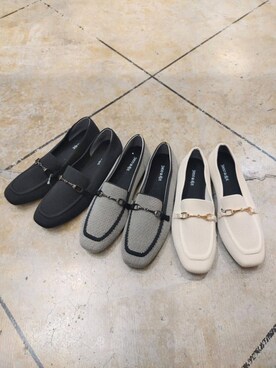 「SHOO・LA・RUE（シューラルー）の【洗える】ニットローファー（その他シューズ、ベージュ系）」を使った、ゆずやさん（キッズ・150cm）の冬コーディネート