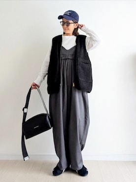 「アイテム（オールインワン・サロペット）」を使った、𝕪𝕦𝕚さん（レディース・155cm）の秋コーディネート