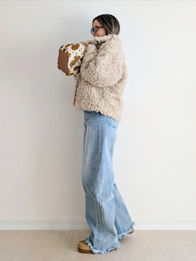 「アイテム（モカシン/デッキシューズ）」を使った、𝕪𝕦𝕚さん（レディース・155cm）の冬コーディネート