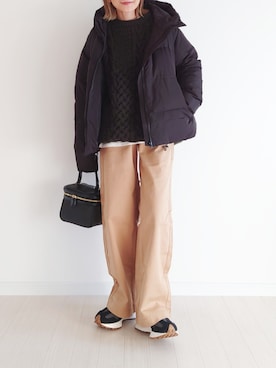 「ケーブルニット」｜「アイテム（チノパンツ）」を使った、𝕪𝕦𝕚さん（レディース・155cm）の冬コーディネート