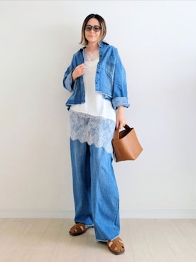 「notch.（ノッチ）の【notch.by KR 】カットオフデニムシャツ（シャツ/ブラウス、ブルー系）」を使った、𝕪𝕦𝕚さん（レディース・155cm）の春コーディネート
