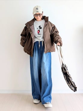 「アイテム（ダウンジャケット/コート）」を使った、𝕪𝕦𝕚さん（レディース・155cm）の秋コーディネート