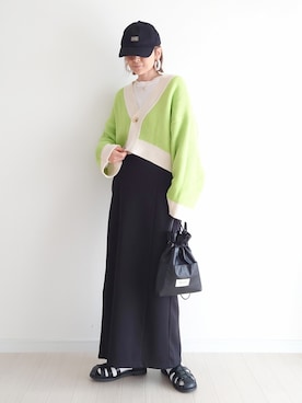 「14+（イチヨンプラス）のUSAコットンキャップ（キャップ）」を使った、𝕪𝕦𝕚さん（レディース・155cm）の冬コーディネート