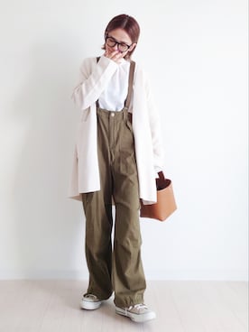 「CORNERS（コーナーズ）のサスペンダー付きカーゴパンツ（カーゴパンツ）」を使った、𝕪𝕦𝕚さん（レディース・155cm）の秋コーディネート