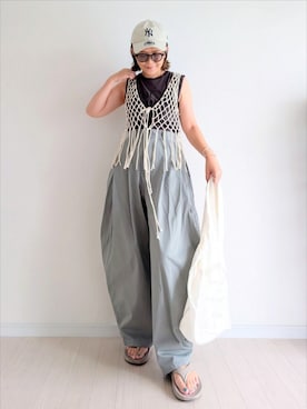 「アイテム（キャップ）」を使った、𝕪𝕦𝕚さん（レディース・155cm・40代）の夏コーディネート