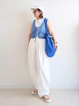 「アイテム（キャップ）」を使った、𝕪𝕦𝕚さん（骨格ウェーブ・レディース・155cm）の夏コーディネート