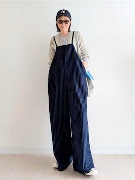 「tiptop（ティップトップ）のシアー配色クルーネックカーディガン（カーディガン/ボレロ、グレー系）」を使った、𝕪𝕦𝕚さん（レディース・155cm）の春コーディネート