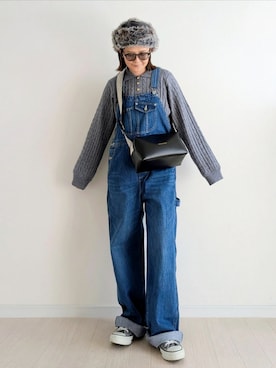 「FREAK'S STORE（フリークスストア）のTHEATRE PRODUCTS × FREAK'S STORE/シアタープロダクツ 別注 ジャガードテープ ボディバッグ（ショルダーバッグ）」を使った、𝕪𝕦𝕚さん（レディース・155cm）の秋コーディネート