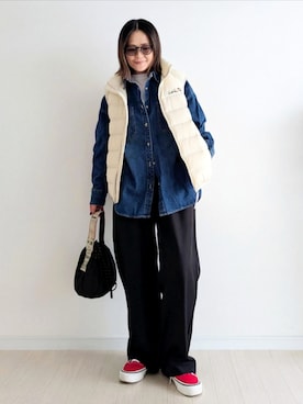 「アイテム（スラックス）」を使った、𝕪𝕦𝕚さん（レディース・155cm）の秋コーディネート