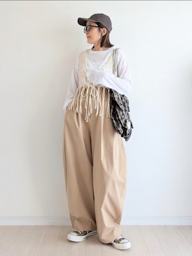 「アイテム（トートバッグ）」を使った、𝕪𝕦𝕚さん（レディース・155cm）の夏コーディネート