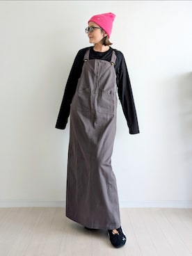 「アイテム（ジャンパースカート）」を使った、𝕪𝕦𝕚さん（レディース・155cm）の秋コーディネート