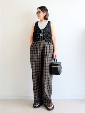 「JOURNAL STANDARD relume（ジャーナルスタンダード　レリューム）の【ベストセラー】再入荷！TCワッフルノースリーブ（Tシャツ/カットソー）」を使った、𝕪𝕦𝕚さん（レディース・155cm・40代）の夏コーディネート