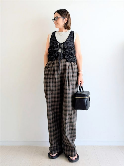 ネイビーチェックパンツ00 TALLサイズ〕先染めチェック パンツ（3439PA08