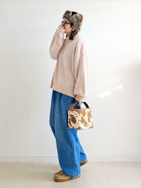 「アイテム（モカシン/デッキシューズ）」を使った、𝕪𝕦𝕚さん（レディース・155cm）の冬コーディネート