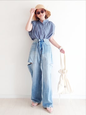 「麦わら帽子」｜𝕪𝕦𝕚さん（レディース・155cm・40代）の夏コーディネート