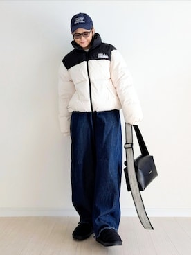 「FIRST DOWN（ファーストダウン）のアイテム（ダウンジャケット/コート）」を使った、𝕪𝕦𝕚さん（レディース・155cm）の冬コーディネート