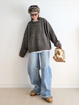 「アイテム（モカシン/デッキシューズ）」を使った、𝕪𝕦𝕚さん（レディース・155cm）の冬コーディネート