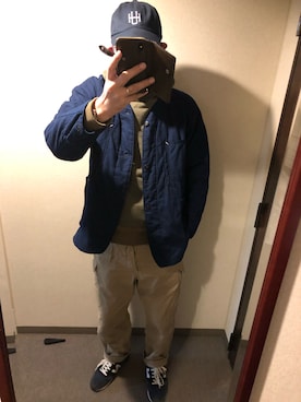 「POST O'ALLS（ポストオーバーオールズ）のアイテム（ジャケット/アウター）」を使った、massanさん（メンズ・188cm）の秋コーディネート