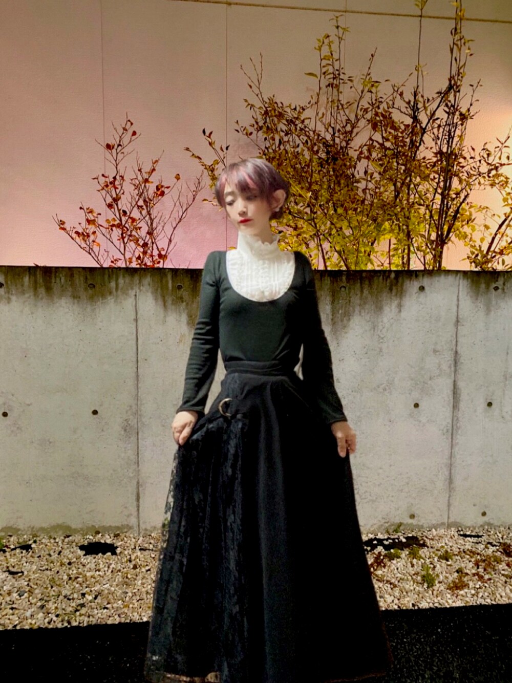 「ゴスロリ 控えめ、秋のコーデ、パンツスタイル、シンプルコーデ、スカート」｜「OLIVE des OLIVEのアイテム（スカート、ブラック系）」を使った、YuNaさん（レディース・157cm）の秋コーディネートの1枚目の写真