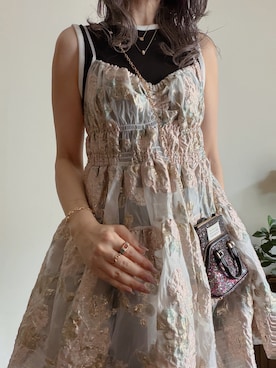 「POPPYのAIRY BLOOM TUNIC ¥25,600 （ワンピース、ピンク系）」を使った、saraさん（レディース・156cm）の夏コーディネート