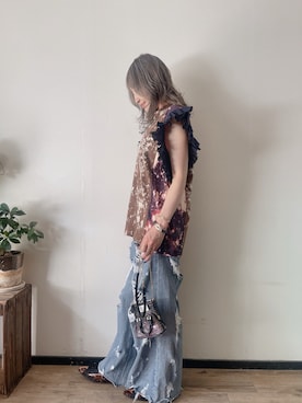 「NON TOKYO（ノントーキョー）のNON TOKYO/ノントーキョー/フリルスリーブTシャツ（Tシャツ/カットソー、ブラック系）」を使った、saraさん（レディース・156cm）の夏コーディネート