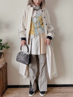 「スラックスパンツ」｜「アイテム（スカート）」を使った、saraさん（レディース・156cm）の秋コーディネート