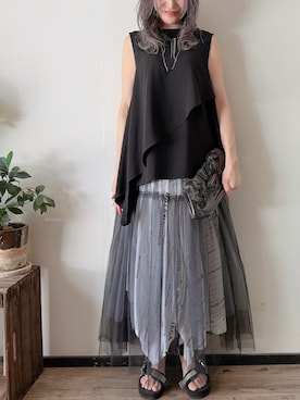 「BALENCIAGA（バレンシアガ）のアイテム（スカート、ホワイト系）」を使った、saraさん（レディース・156cm）の夏コーディネート