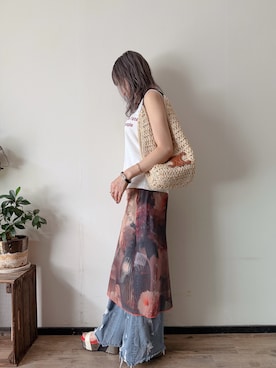 「beautiful people（ビューティフルピープル）のbeautiful people / ビューティフルピープル：suvin pima jersey message tank-top：1915310007[ANN]（タンクトップ、ホワイト系）」を使った、saraさん（レディース・156cm）の夏コーディネート
