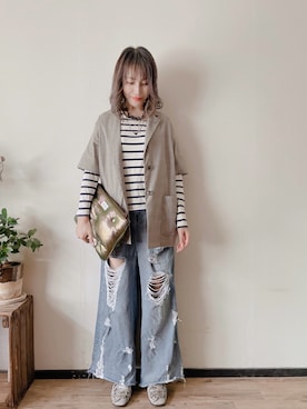「アイテム（クラッチバッグ）」を使った、saraさん（レディース・156cm）の秋コーディネート